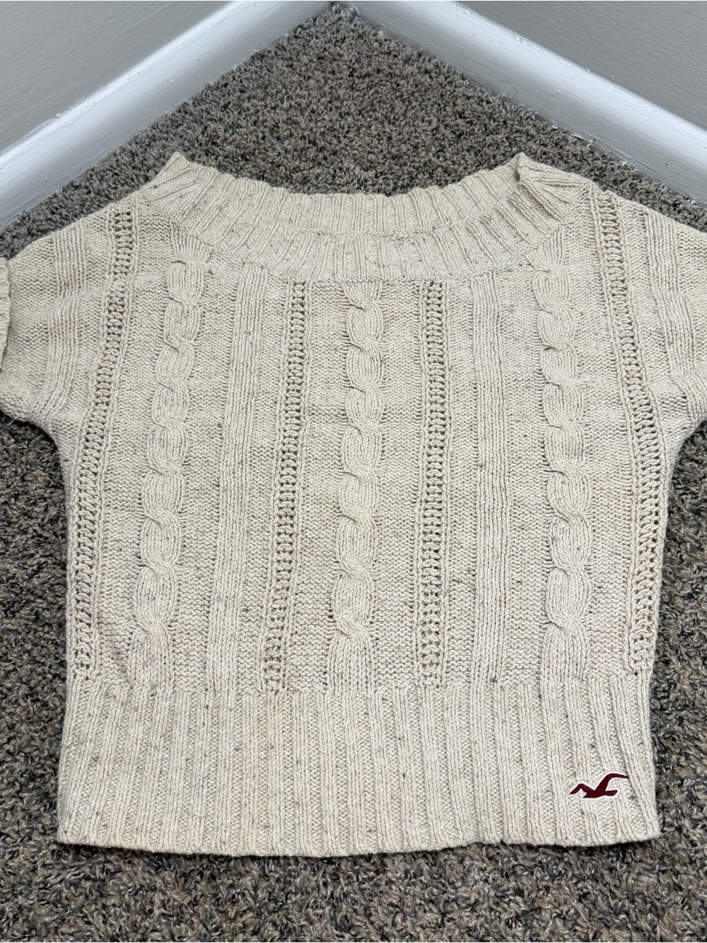 Vintage Hollister Cream Cable-Knit Short Sleeve Sweater